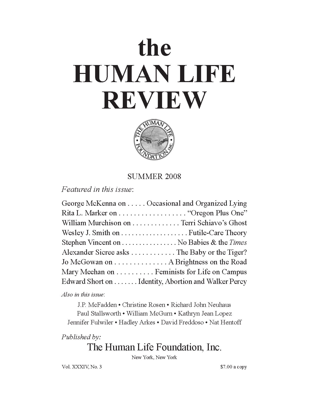 the human life review summer 2008 - the human life review